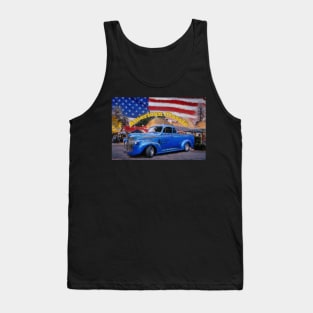 Classic Old American Truck in Blue with American Flag Tank Top